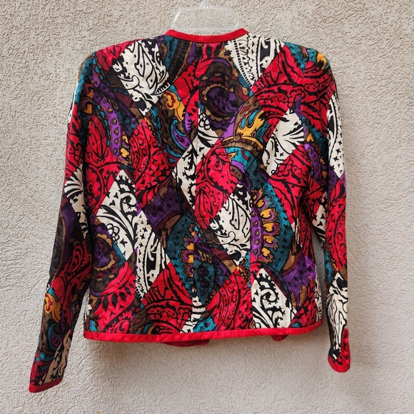 Vintage ANNE CRIMMINS Jacket Size 6 100% Silk Red Artsy Floral Lined - Picture 5 of 10